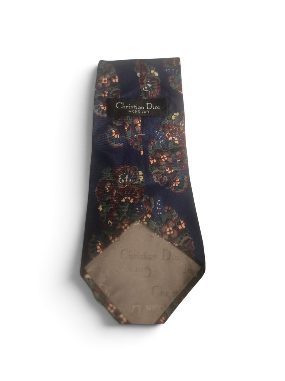 Dior Navy Floral Silk Tie with Multicolor Blossoms
